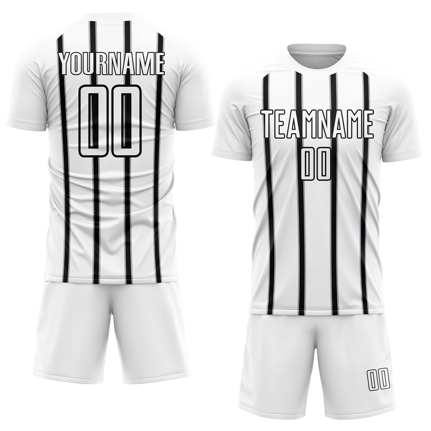 Custom White Black-Gray Stripe Line Sublimation Soccer Uniform Jersey view 2
