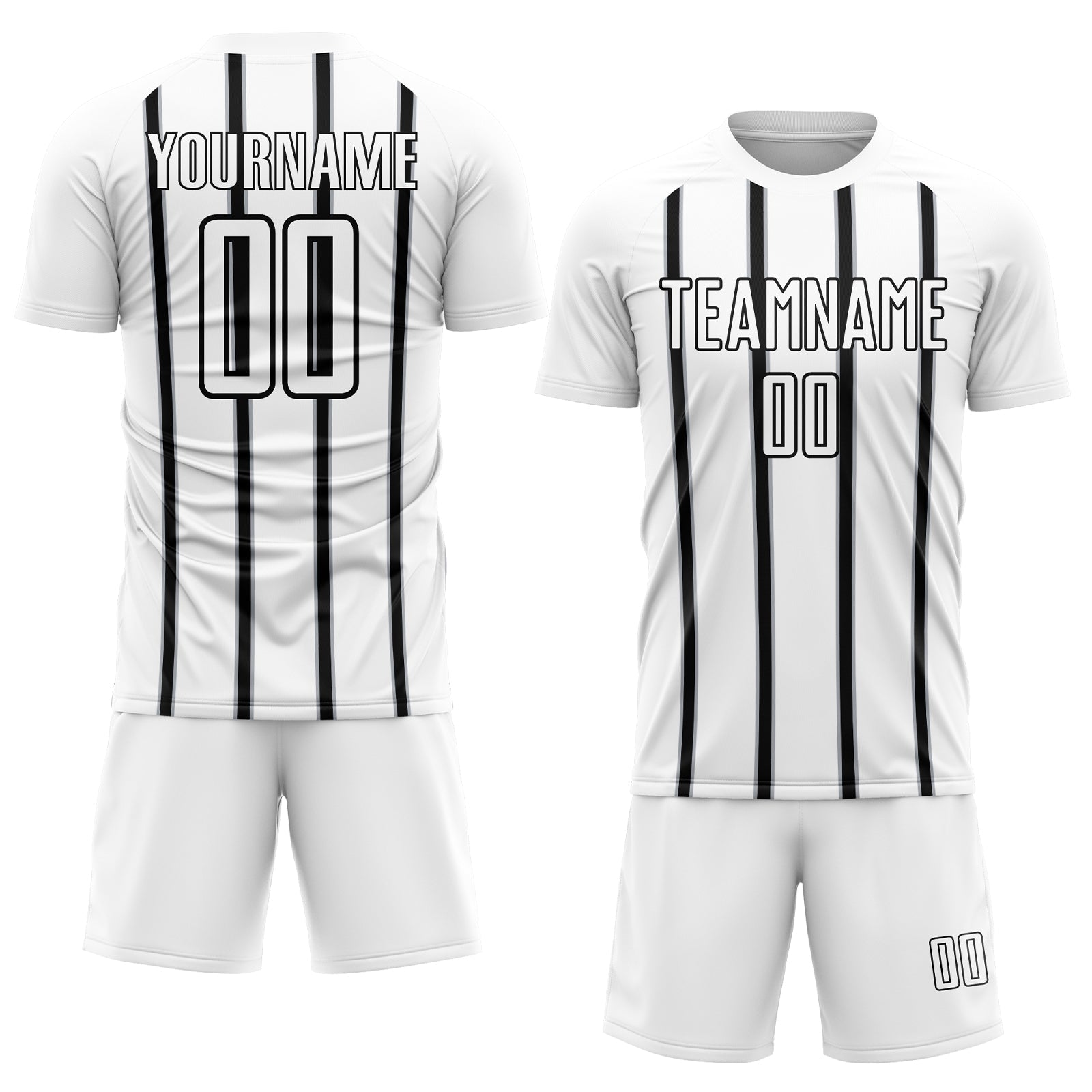 Custom White Black-Gray Stripe Line Sublimation Soccer Uniform Jersey view 2