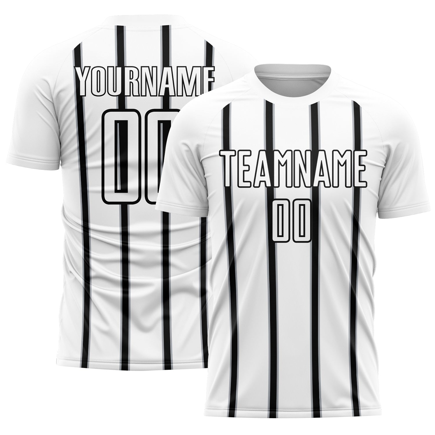 Custom White Black-Gray Stripe Line Sublimation Soccer Uniform Jersey - Main View