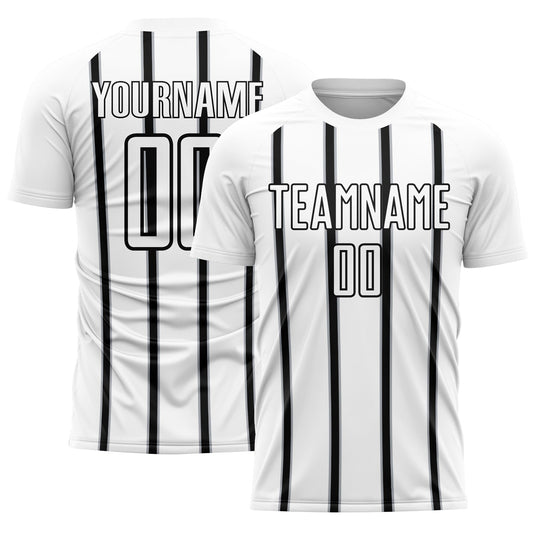 Custom White Black-Gray Stripe Line Sublimation Soccer Uniform Jersey - Main View