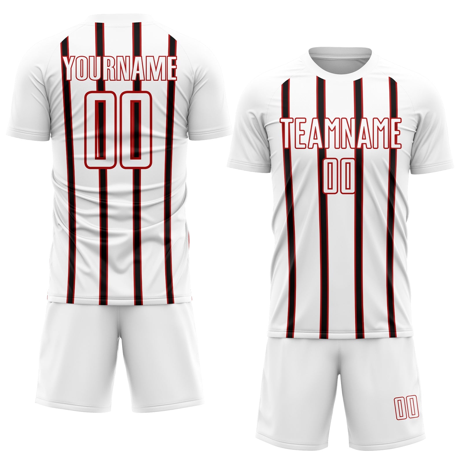 Custom White Black-Red Stripe Line Sublimation Soccer Uniform Jersey view 2
