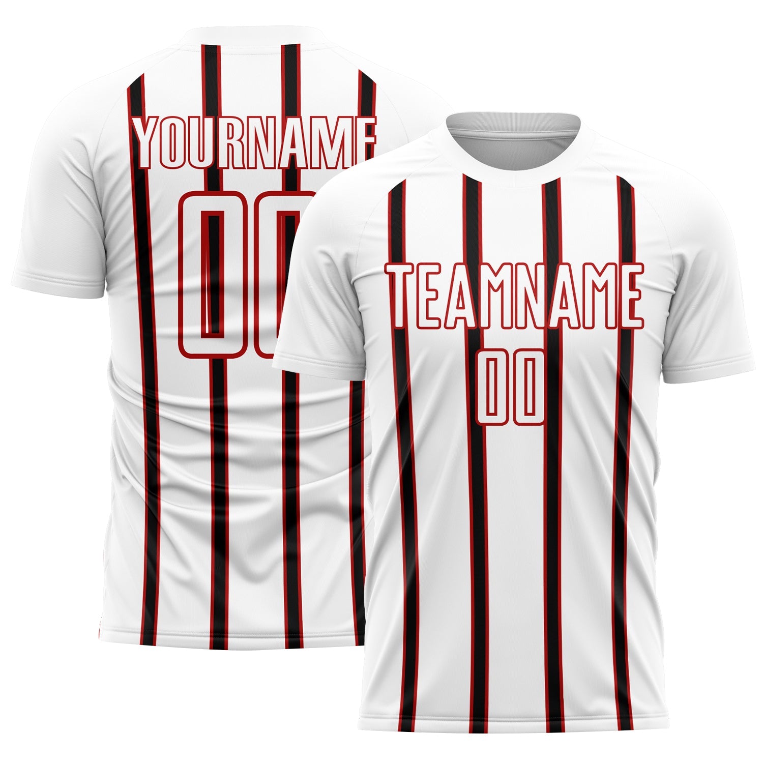 Custom White Black-Red Stripe Line Sublimation Soccer Uniform Jersey - Main View