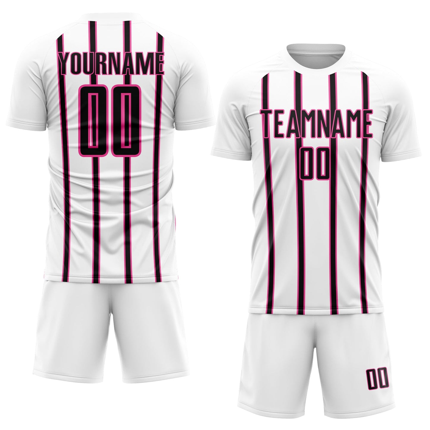 Custom White Black-Pink Stripe Line Sublimation Soccer Uniform Jersey view 2