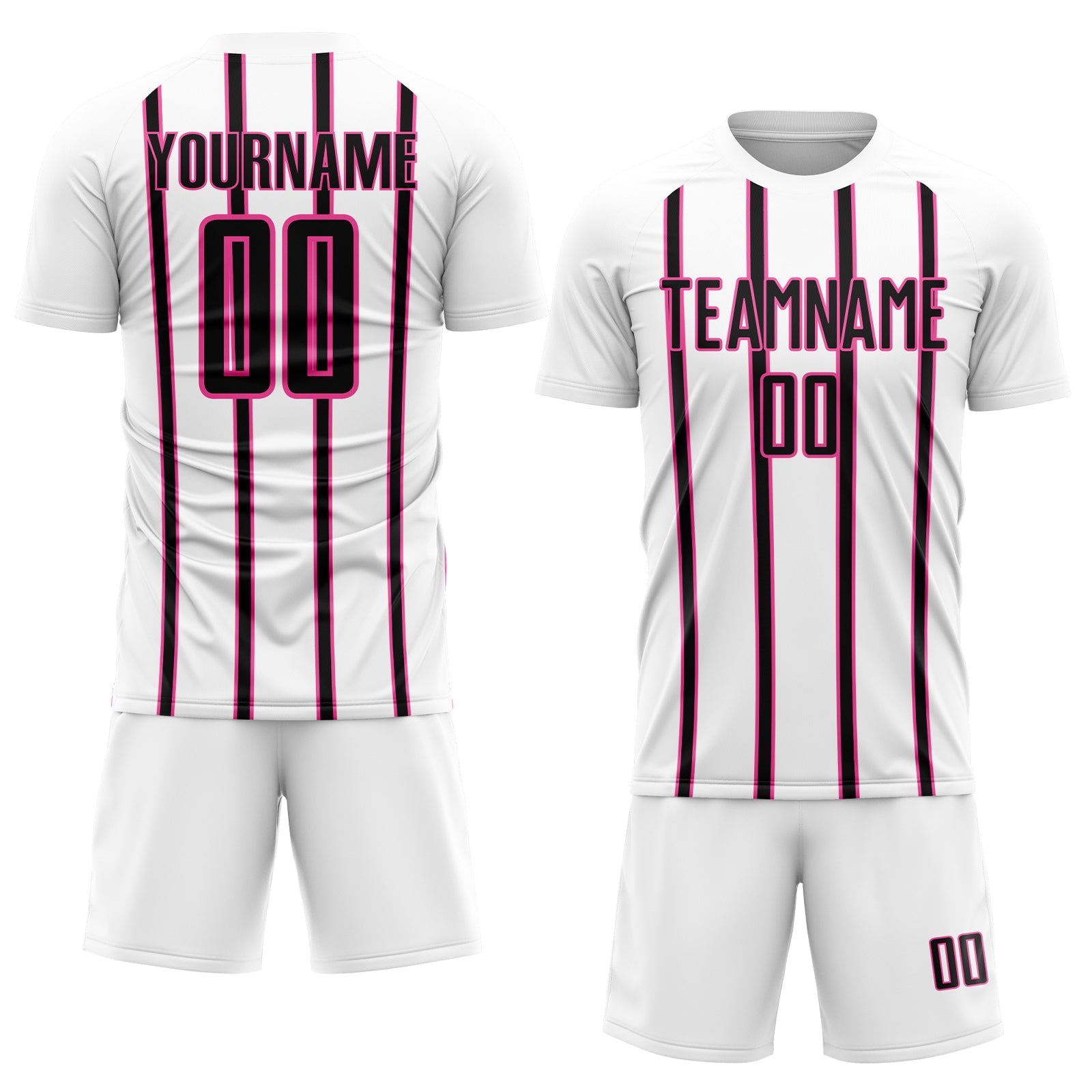Custom White Black-Pink Stripe Line Sublimation Soccer Uniform Jersey view 2