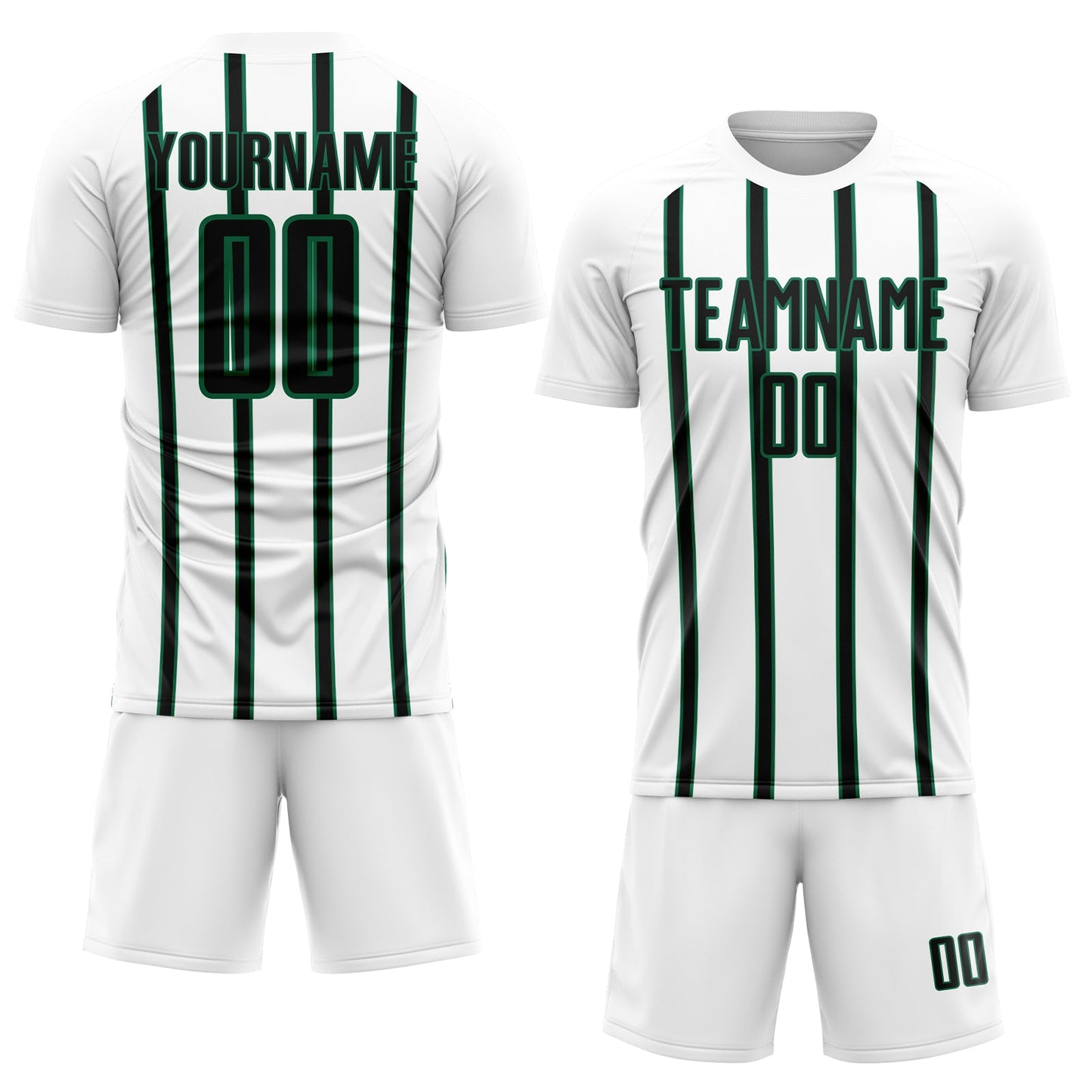 Custom White Black-Kelly Green Stripe Line Sublimation Soccer Uniform Jersey view 2