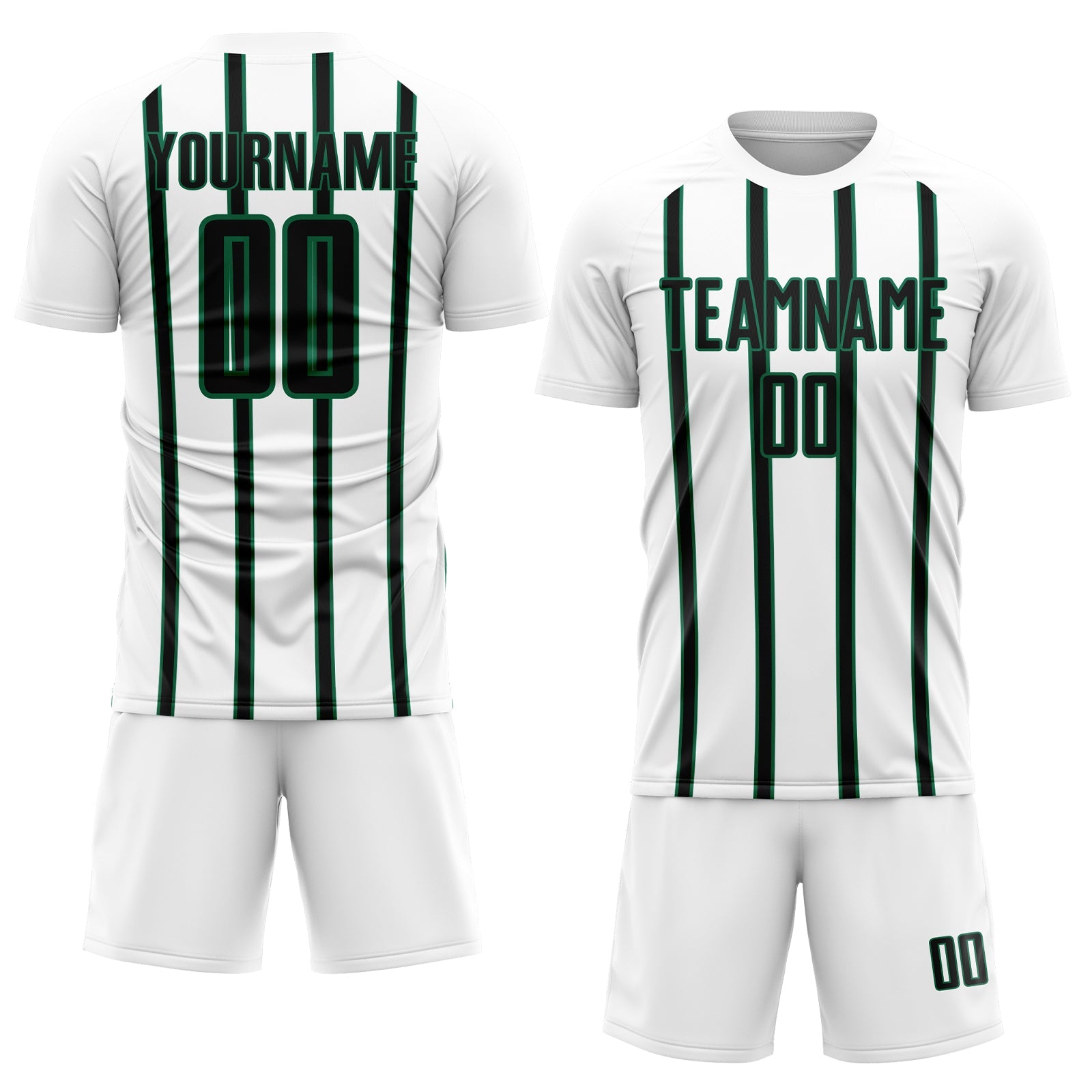 Custom White Black-Kelly Green Stripe Line Sublimation Soccer Uniform Jersey view 2