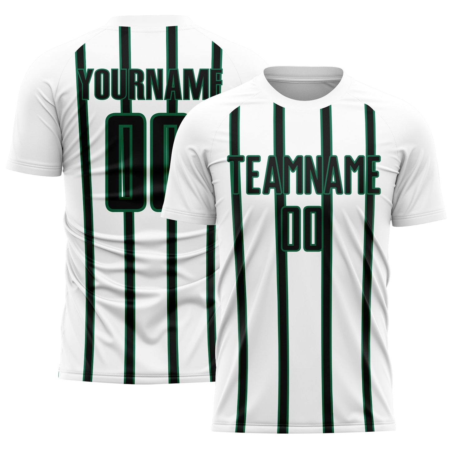 Custom White Black-Kelly Green Stripe Line Sublimation Soccer Uniform Jersey - Main View
