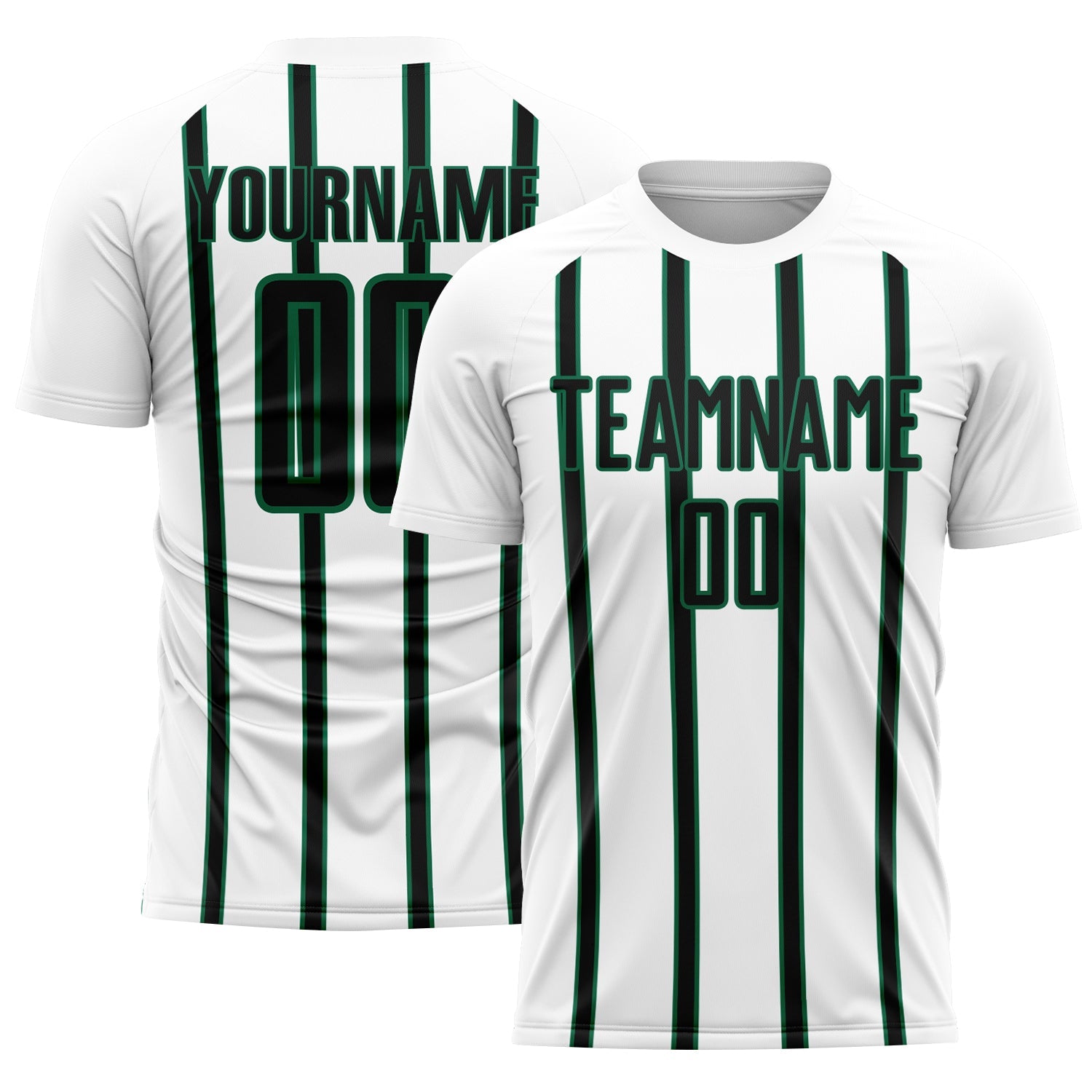 Custom White Black-Kelly Green Stripe Line Sublimation Soccer Uniform Jersey - Main View
