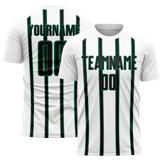 Custom White Black-Kelly Green Stripe Line Sublimation Soccer Uniform Jersey - Main View