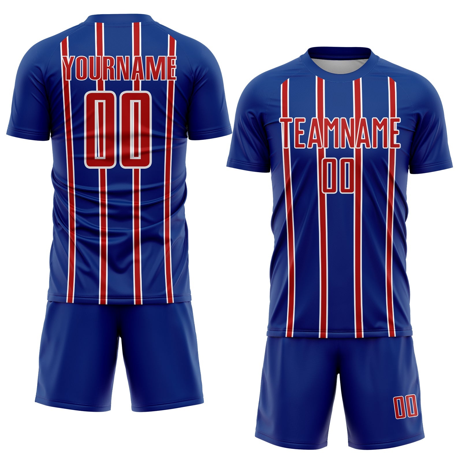 Custom Royal Red-White Stripe Line Sublimation Soccer Uniform Jersey view 2