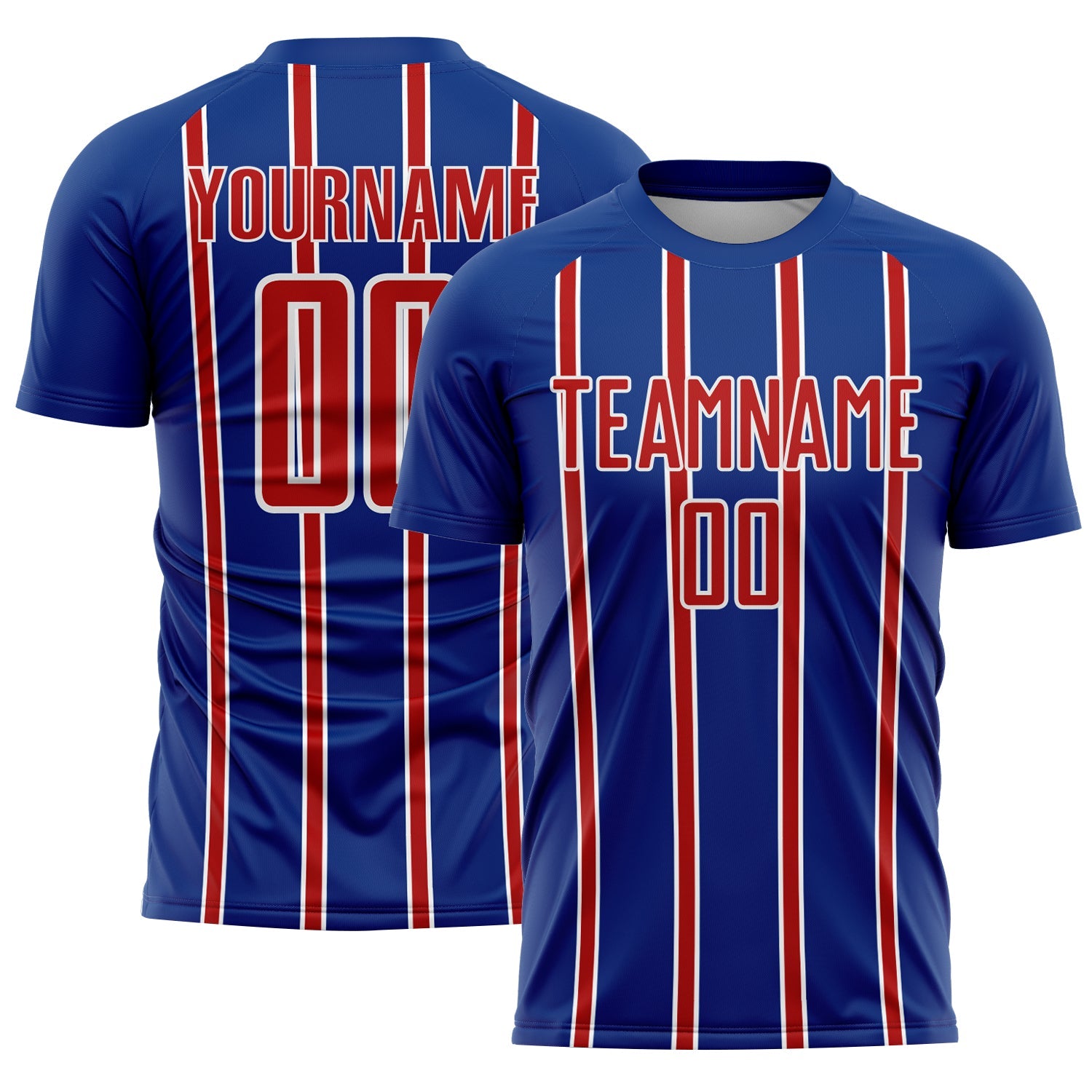 Custom Royal Red-White Stripe Line Sublimation Soccer Uniform Jersey - Main View