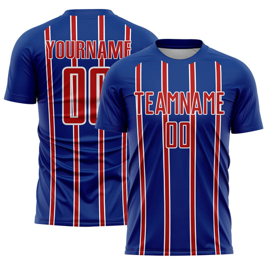 Custom Royal Red-White Stripe Line Sublimation Soccer Uniform Jersey - Main View