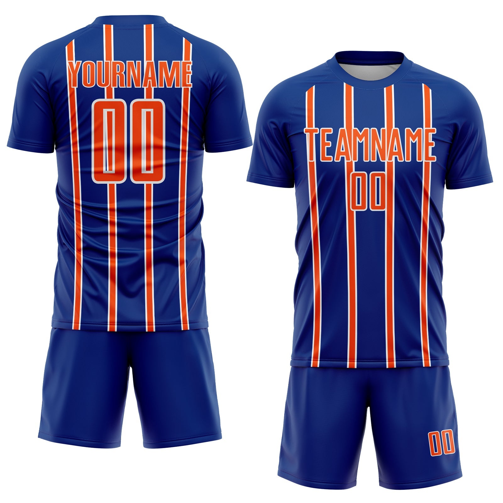 Custom Royal Orange-White Stripe Line Sublimation Soccer Uniform Jersey view 2