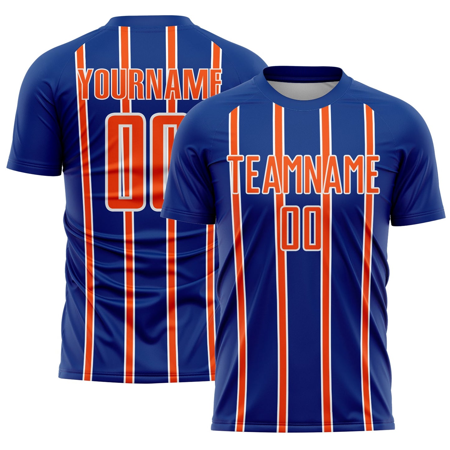 Custom Royal Orange-White Stripe Line Sublimation Soccer Uniform Jersey - Main View