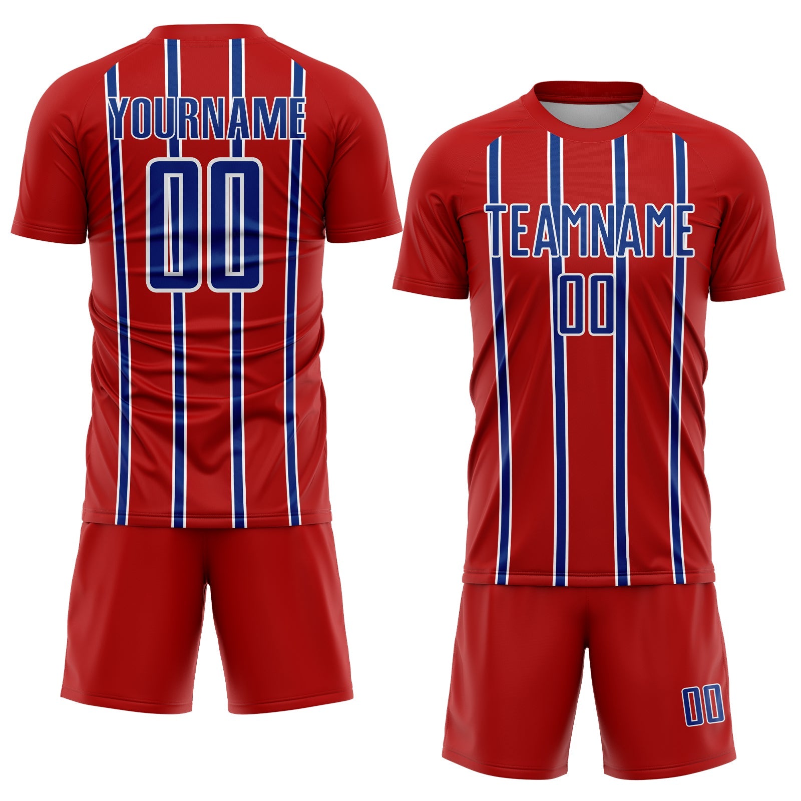 Custom Red Royal-White Stripe Line Sublimation Soccer Uniform Jersey view 2