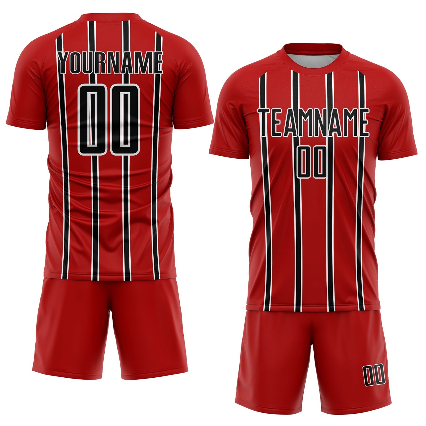 Custom Red Black-White Stripe Line Sublimation Soccer Uniform Jersey view 2