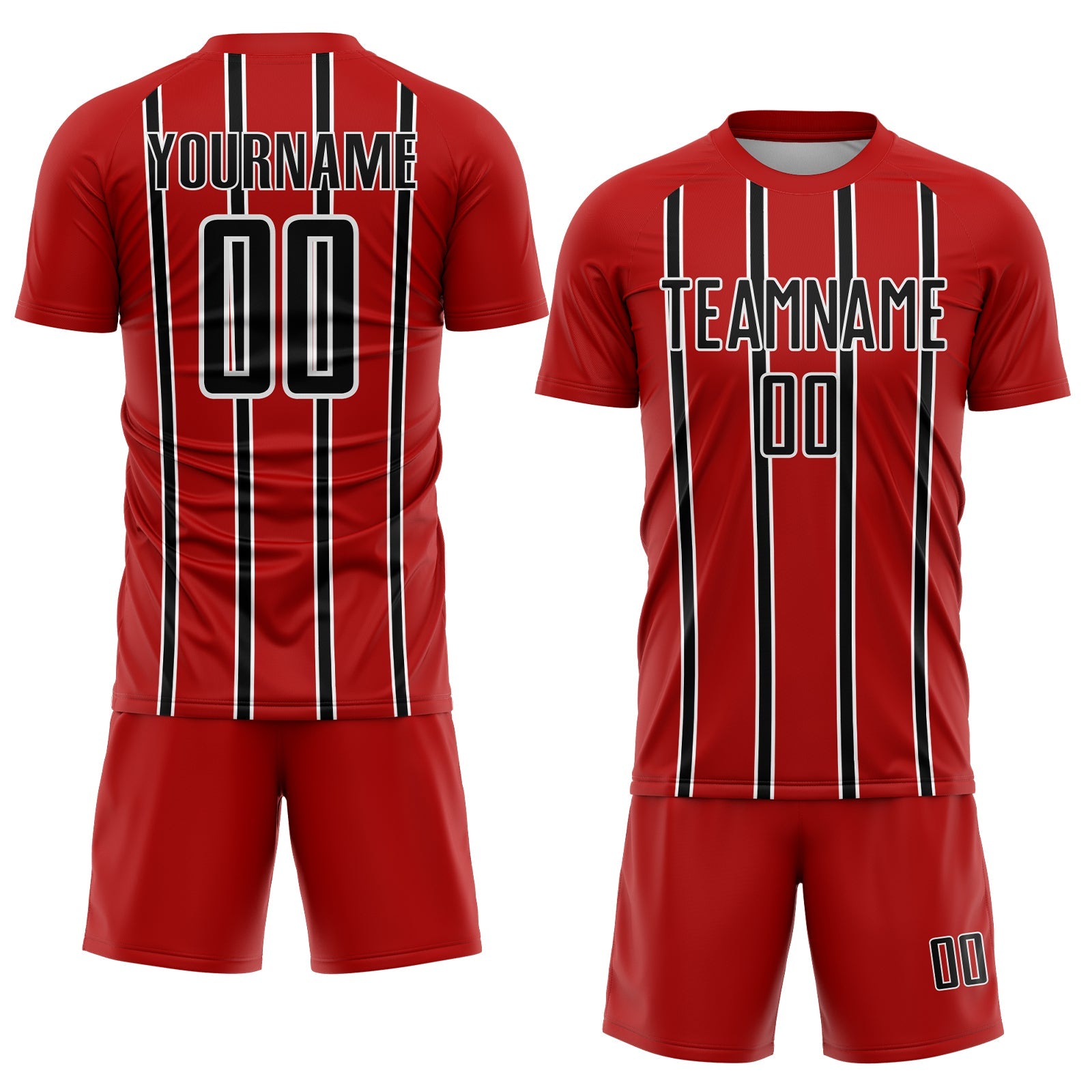 Custom Red Black-White Stripe Line Sublimation Soccer Uniform Jersey view 2