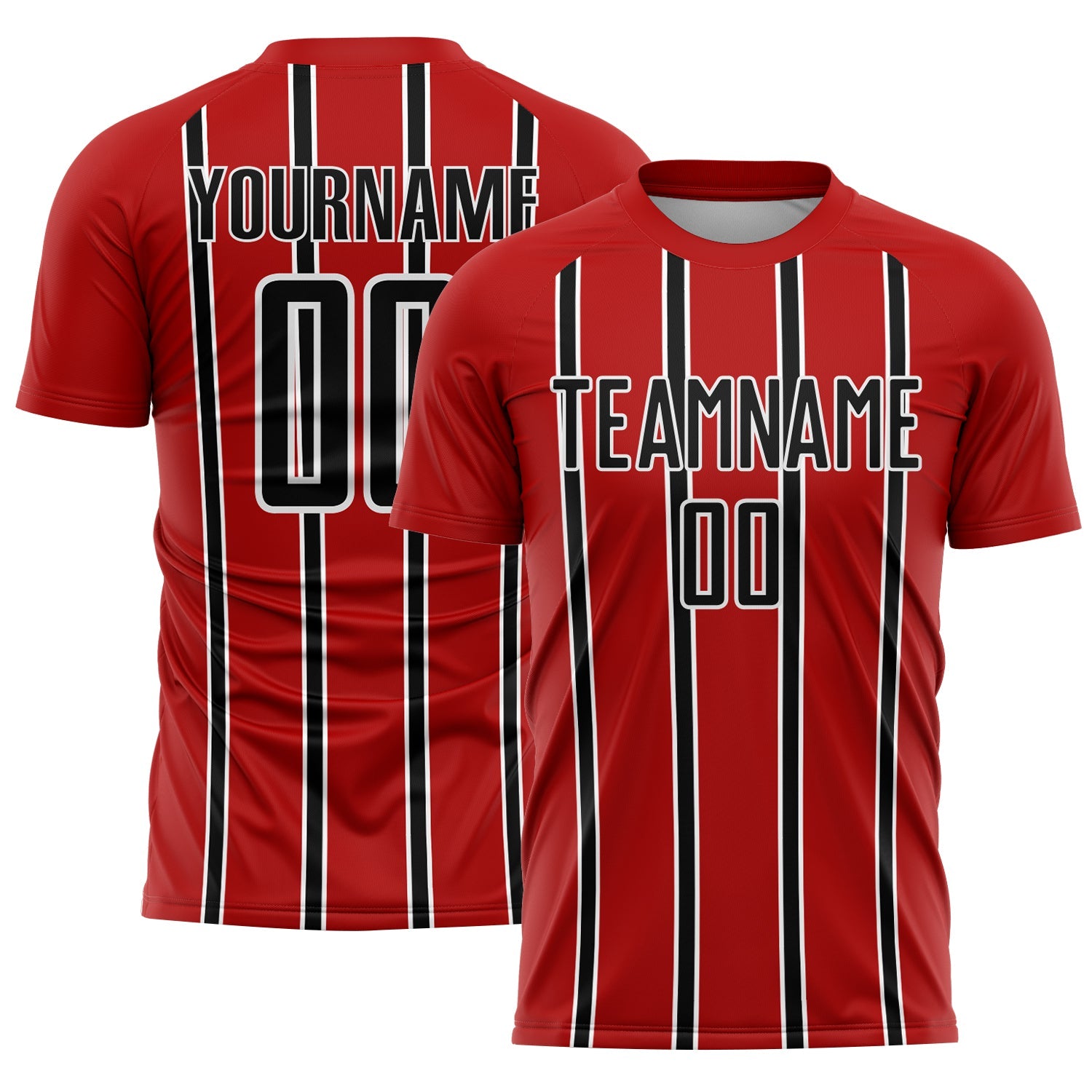 Custom Red Black-White Stripe Line Sublimation Soccer Uniform Jersey - Main View