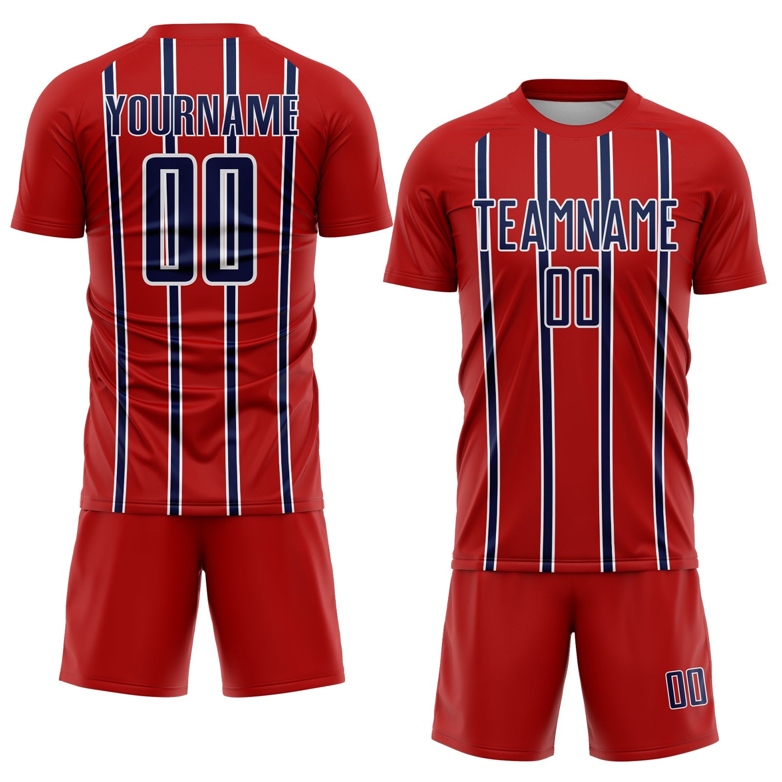 Custom Red Navy-White Stripe Line Sublimation Soccer Uniform Jersey view 2