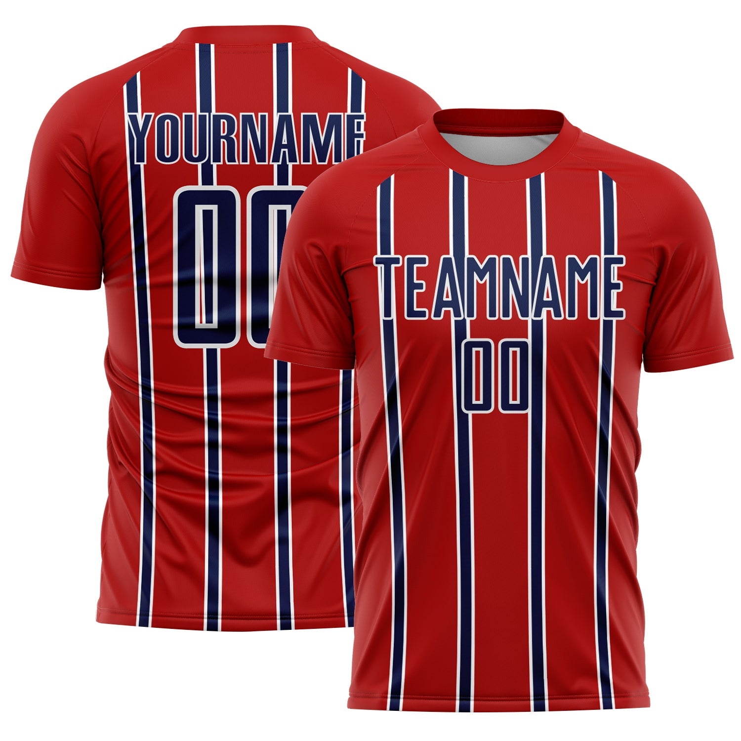 Custom Red Navy-White Stripe Line Sublimation Soccer Uniform Jersey - Main View
