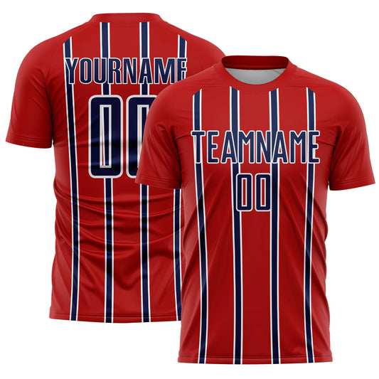 Custom Red Navy-White Stripe Line Sublimation Soccer Uniform Jersey - Main View