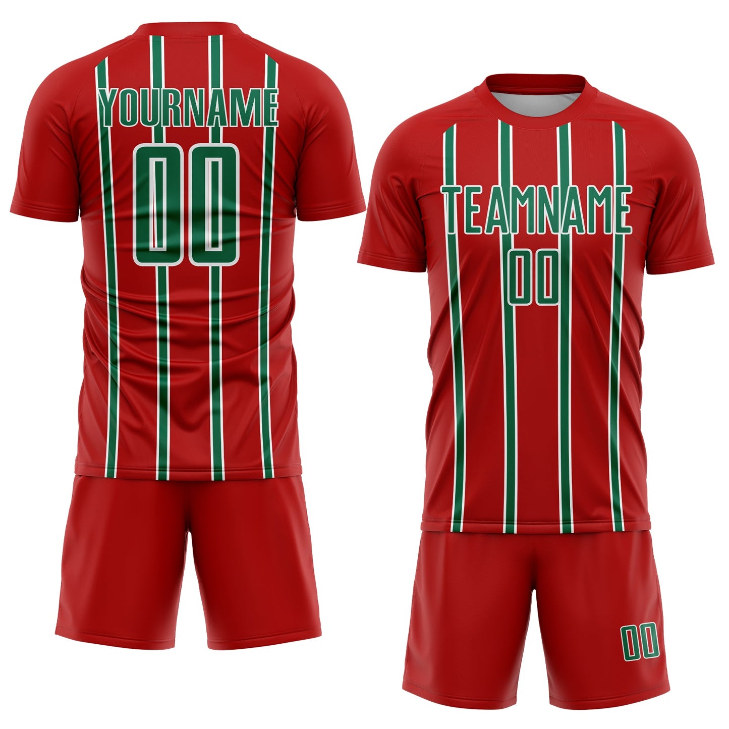 Custom Red Kelly Green-White Stripe Line Sublimation Soccer Uniform Jersey view 2