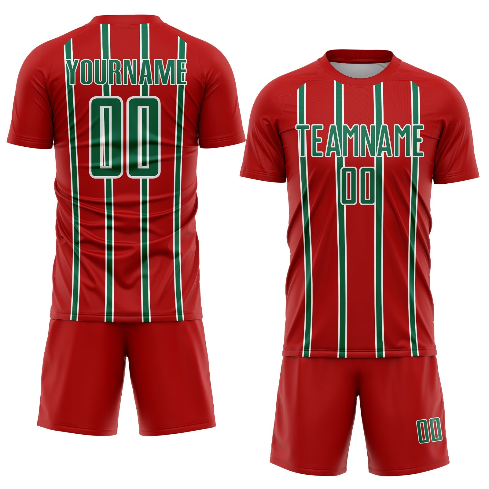 Custom Red Kelly Green-White Stripe Line Sublimation Soccer Uniform Jersey view 2