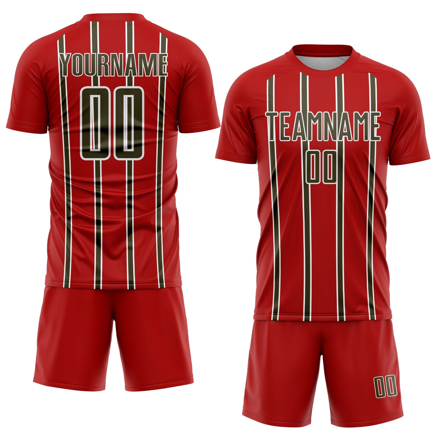 Custom Red Olive-White Stripe Line Sublimation Soccer Uniform Jersey view 2