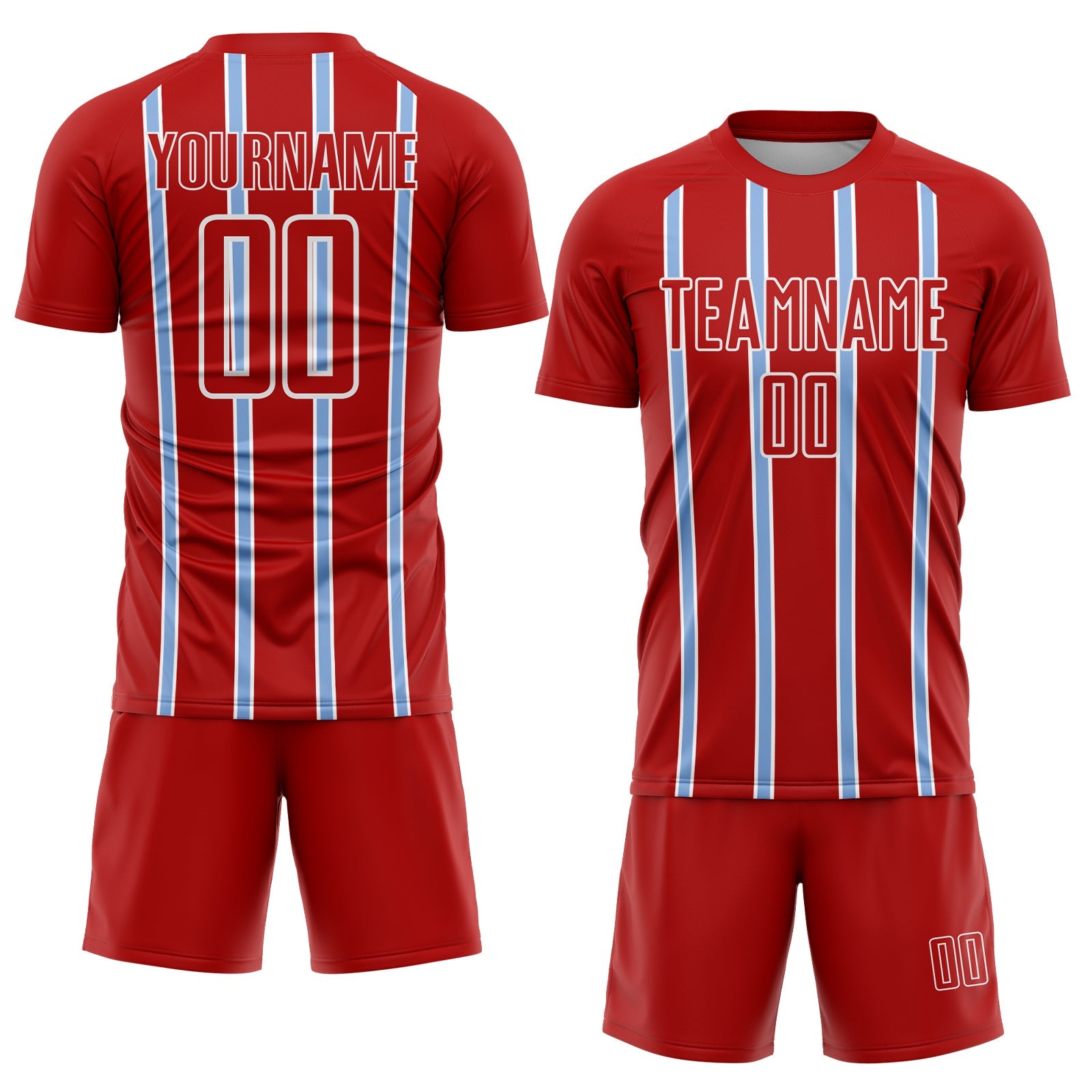 Custom Red Light Blue-White Stripe Line Sublimation Soccer Uniform Jersey view 2
