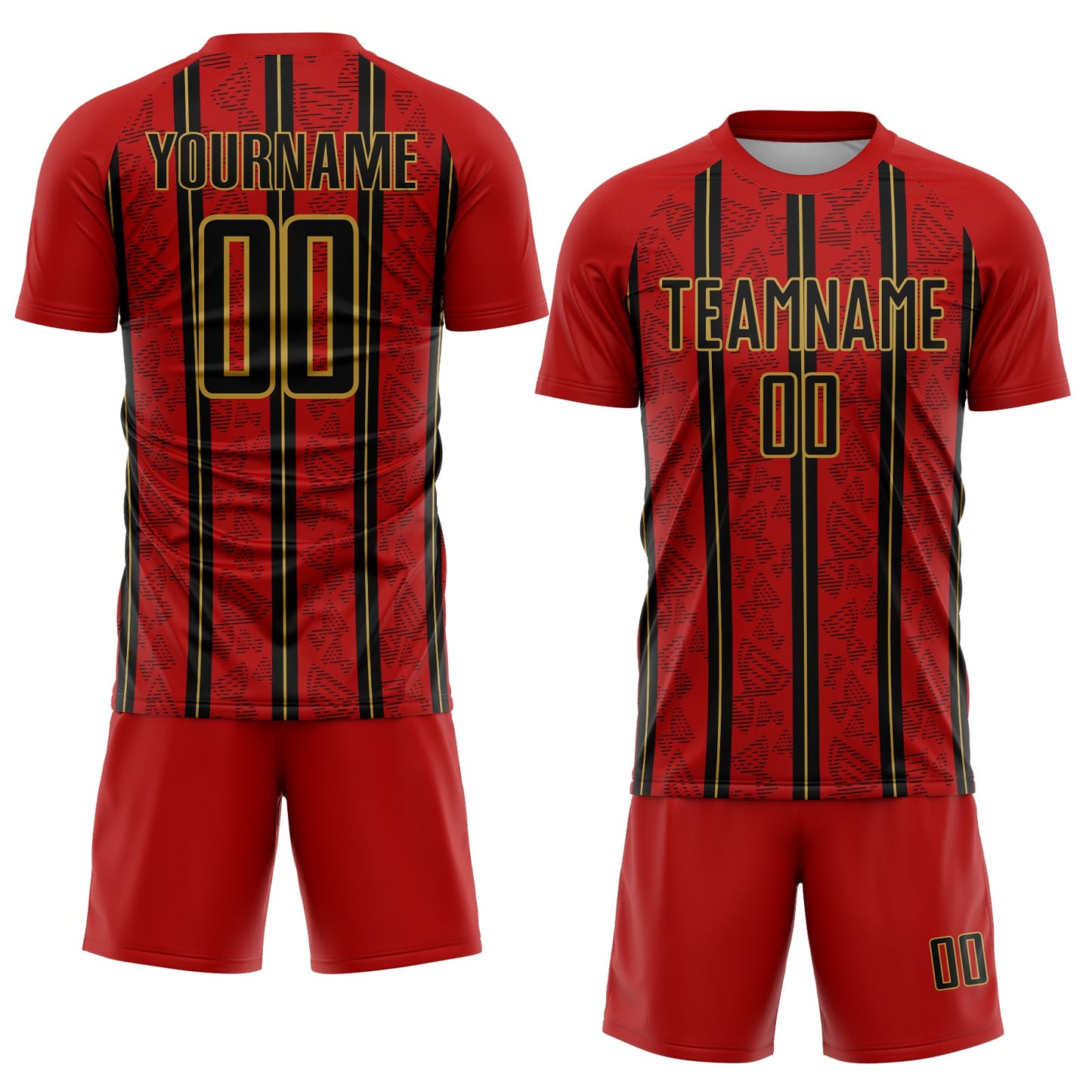 Custom Red Black-Old Gold Stripe Line Sublimation Soccer Uniform Jersey view 2