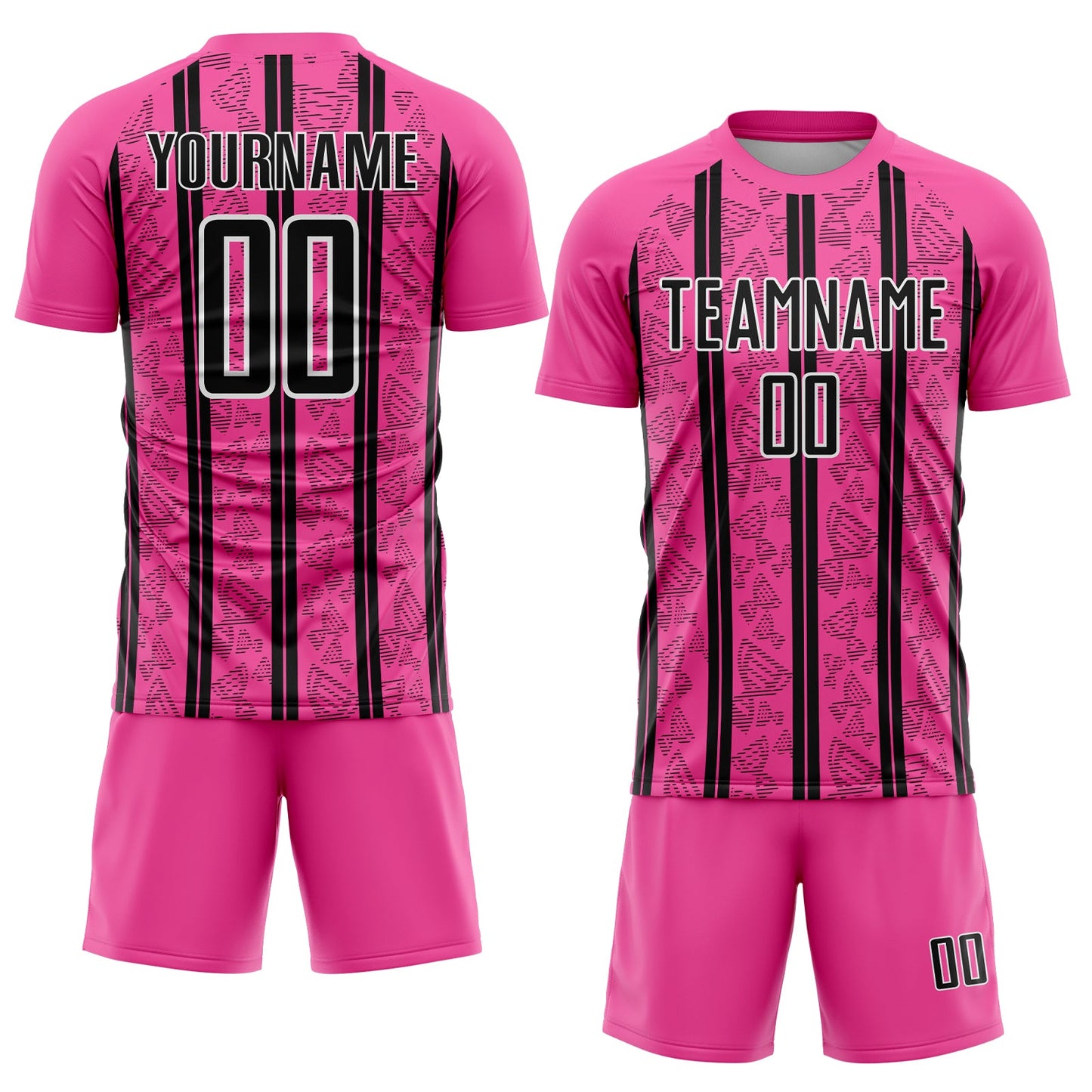 Custom Pink Black-White Stripe Line Sublimation Soccer Uniform Jersey view 2