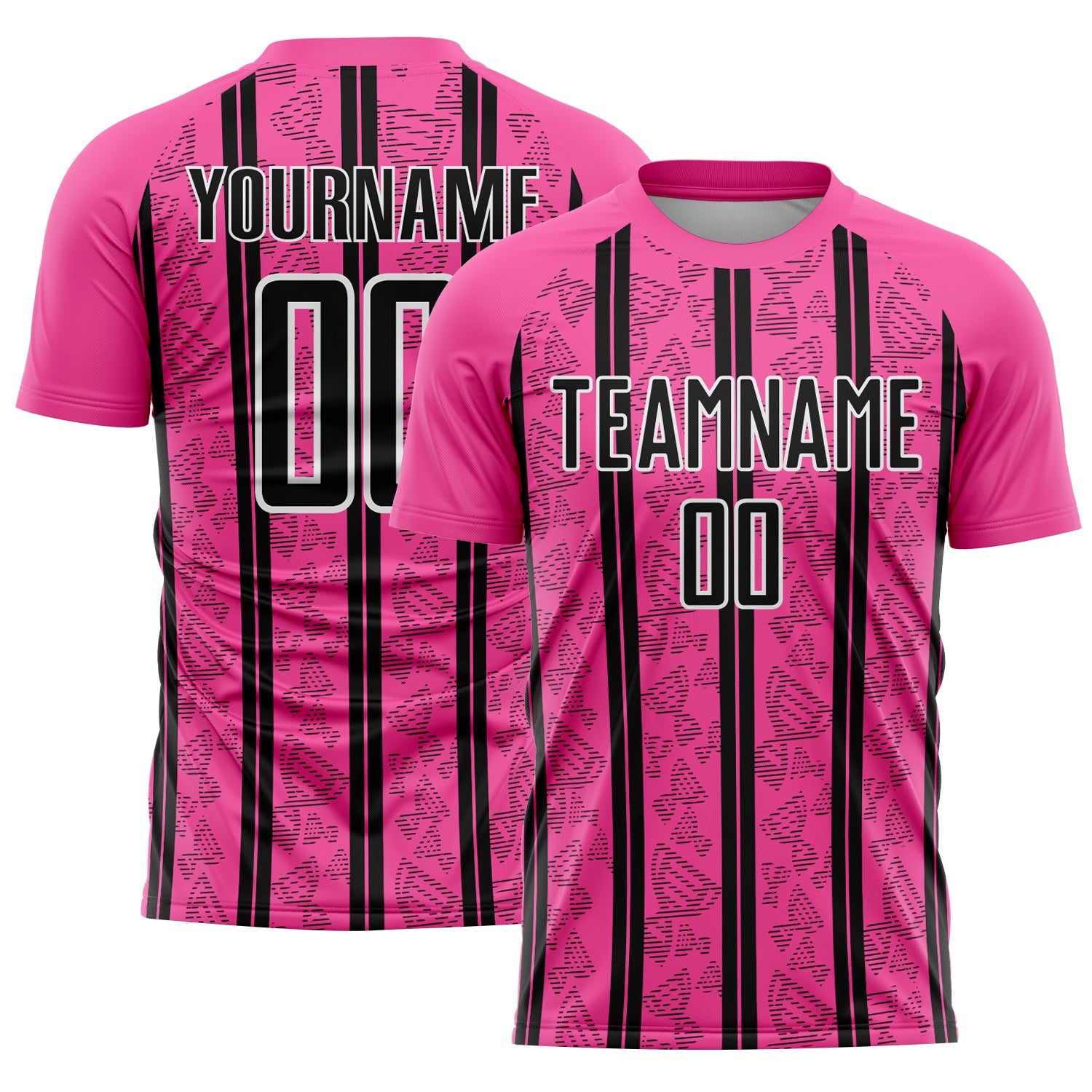 Custom Pink Black-White Stripe Line Sublimation Soccer Uniform Jersey - Main View