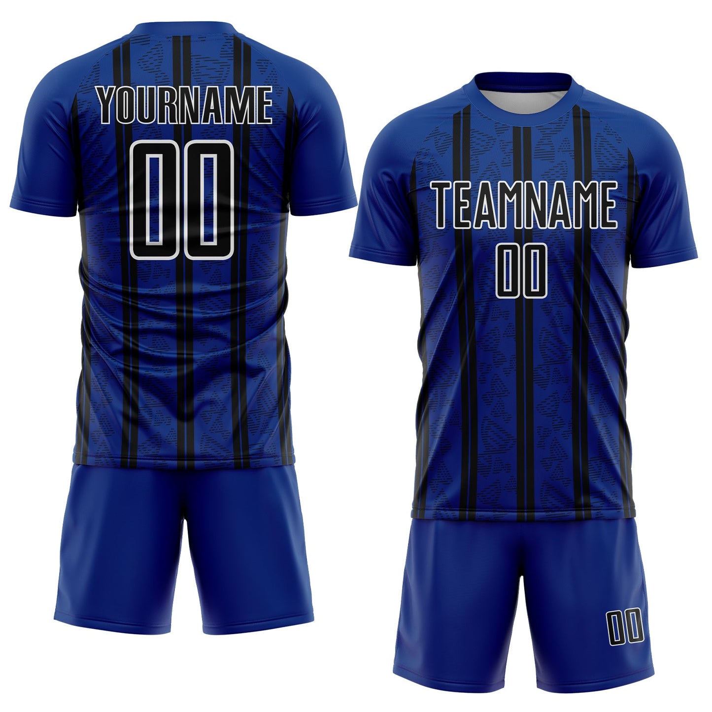 Custom Royal Black-White Stripe Line Sublimation Soccer Uniform Jersey view 2