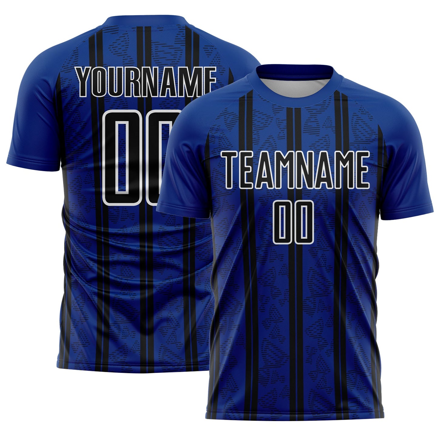 Custom Royal Black-White Stripe Line Sublimation Soccer Uniform Jersey - Main View