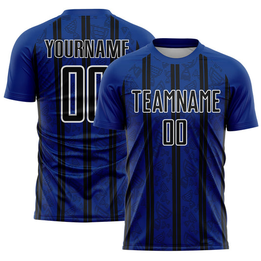 Custom Royal Black-White Stripe Line Sublimation Soccer Uniform Jersey - Main View