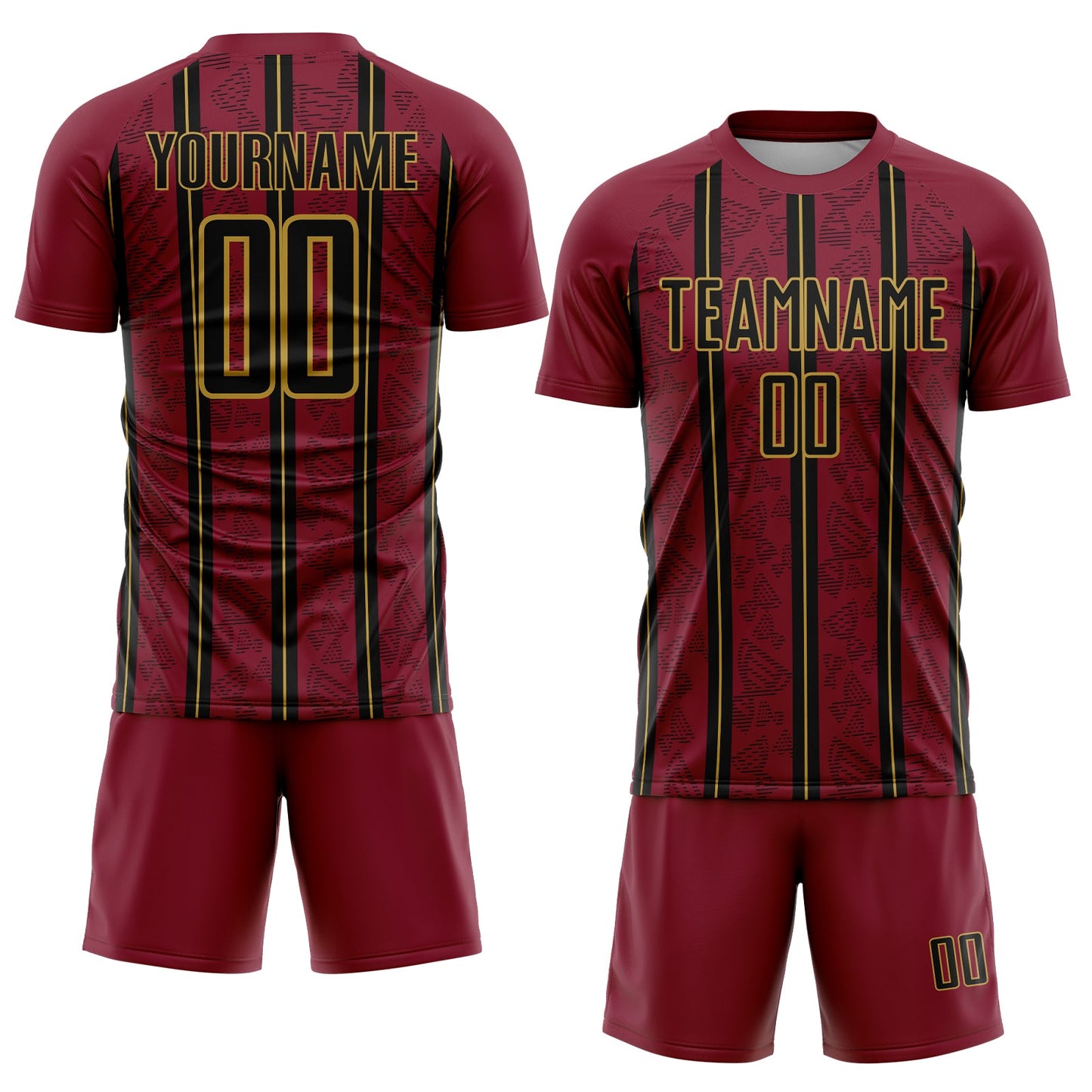 Custom Crimson Black-Old Gold Stripe Line Sublimation Soccer Uniform Jersey view 2