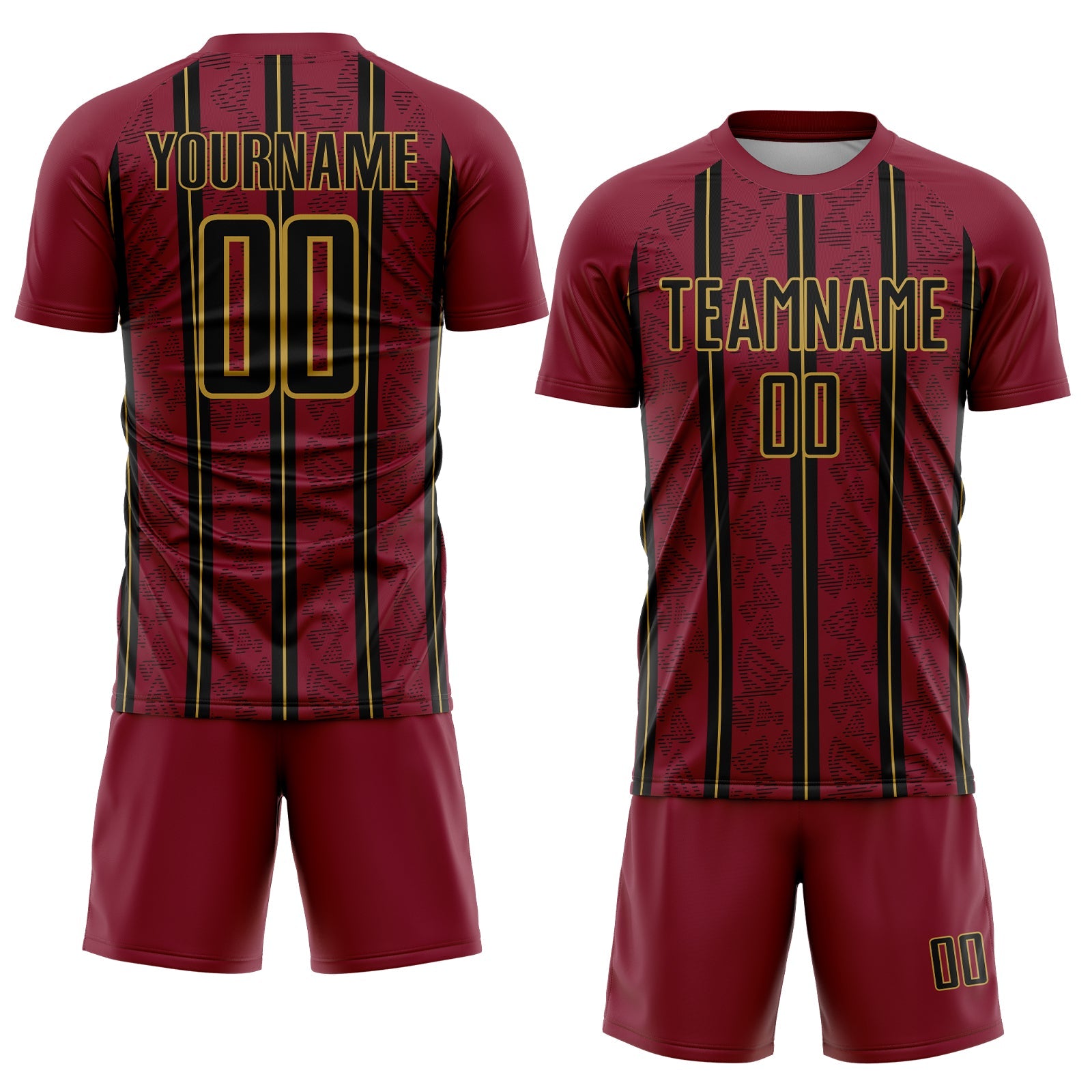 Custom Crimson Black-Old Gold Stripe Line Sublimation Soccer Uniform Jersey view 2