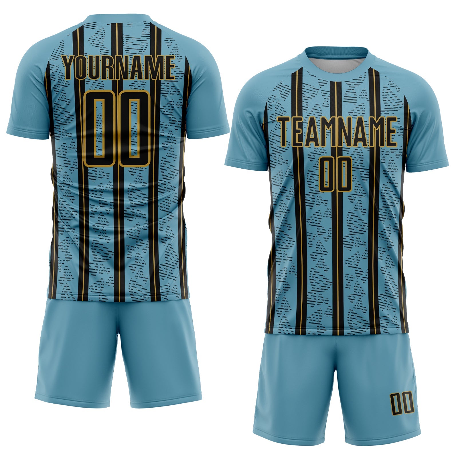 Custom Shadow Blue Black-Old Gold Stripe Line Sublimation Soccer Uniform Jersey view 2