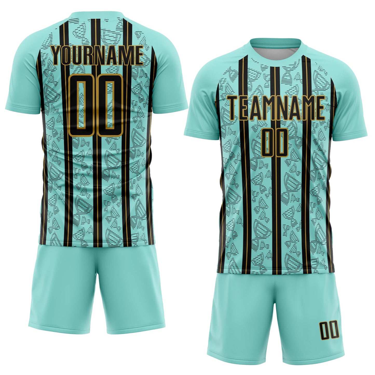 Custom Ice Blue Black-Old Gold Stripe Line Sublimation Soccer Uniform Jersey view 2