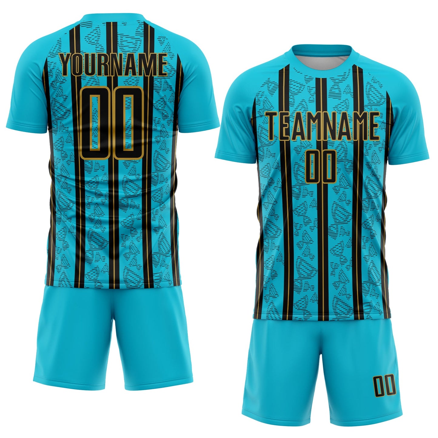 Custom Lakes Blue Black-Old Gold Stripe Line Sublimation Soccer Uniform Jersey view 2