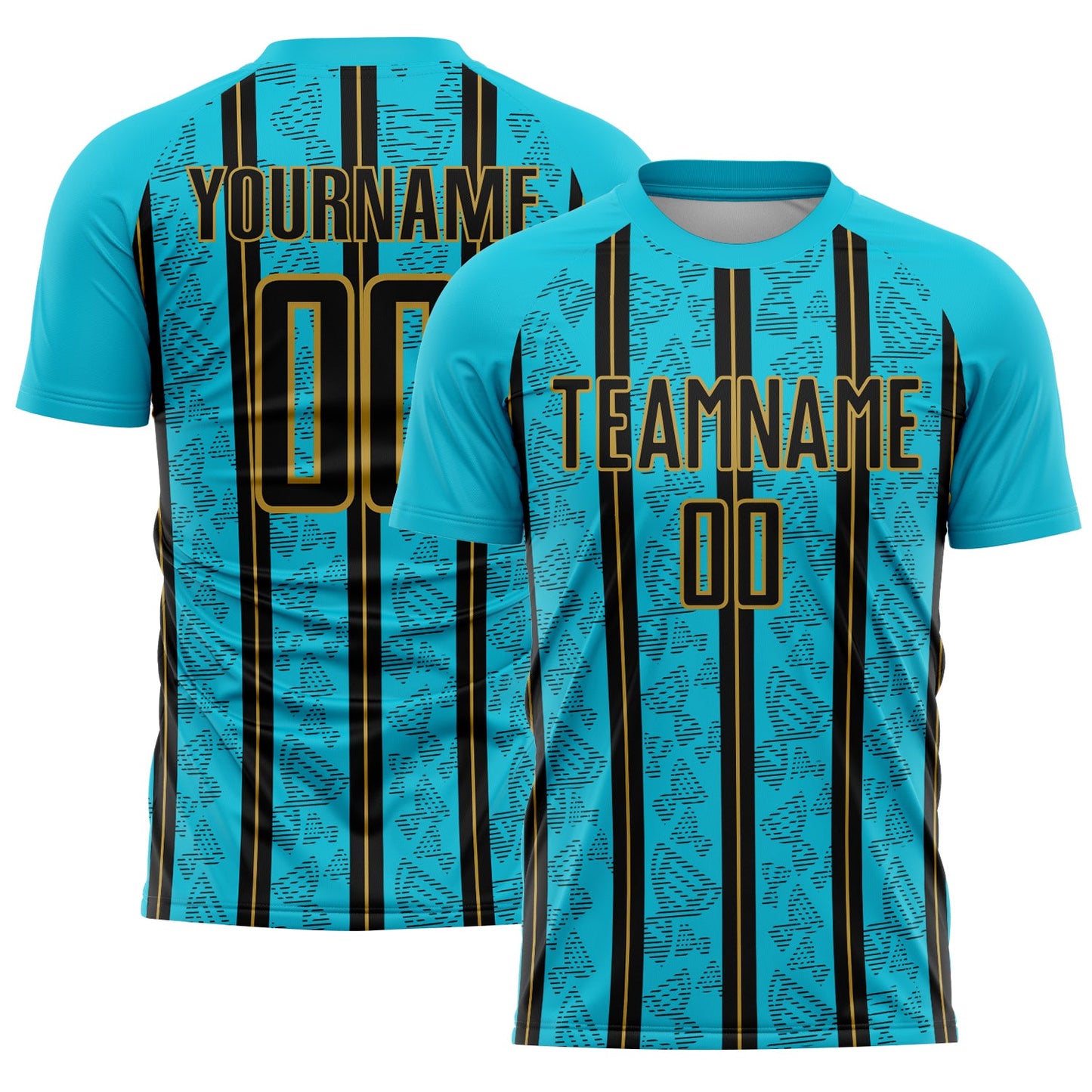 Custom Lakes Blue Black-Old Gold Stripe Line Sublimation Soccer Uniform Jersey - Main View