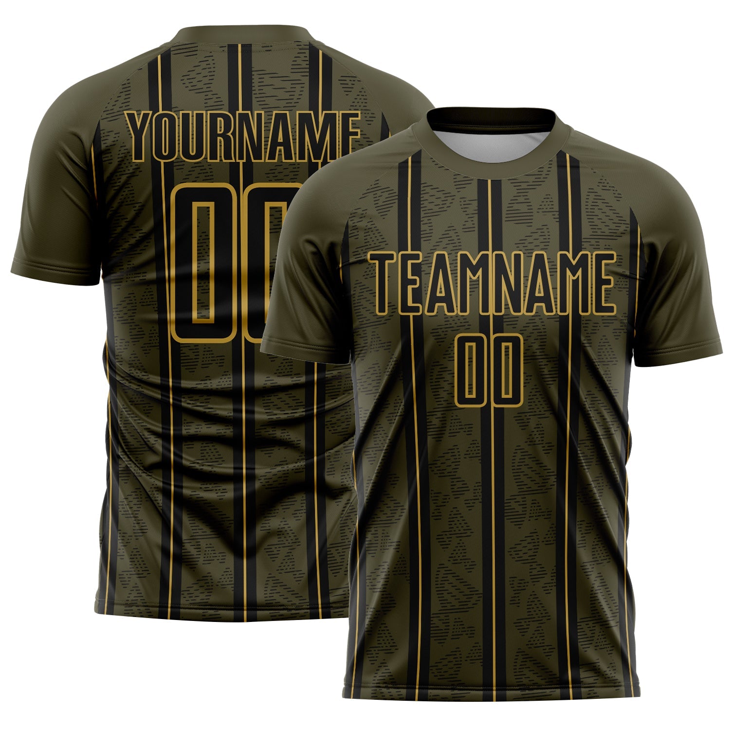 Custom Olive Black-Old Gold Stripe Line Sublimation Salute To Service Soccer Uniform Jersey - Main View