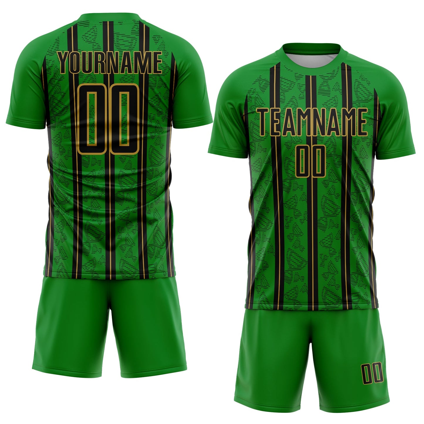 Custom Grass Green Black-Old Gold Stripe Line Sublimation Soccer Uniform Jersey view 2