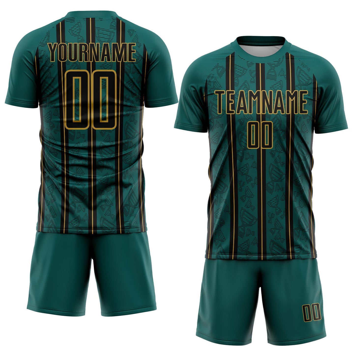 Custom Midnight Green Black-Old Gold Stripe Line Sublimation Soccer Uniform Jersey view 2