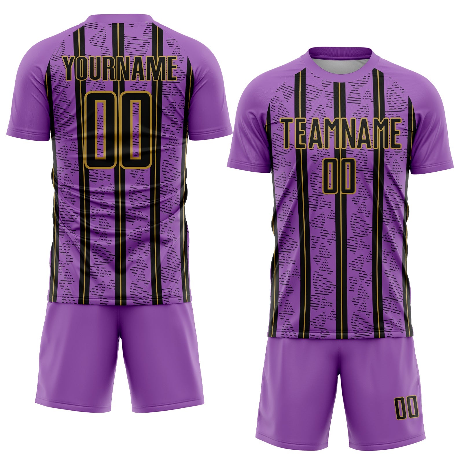 Custom Medium Purple Black-Old Gold Stripe Line Sublimation Soccer Uniform Jersey view 2