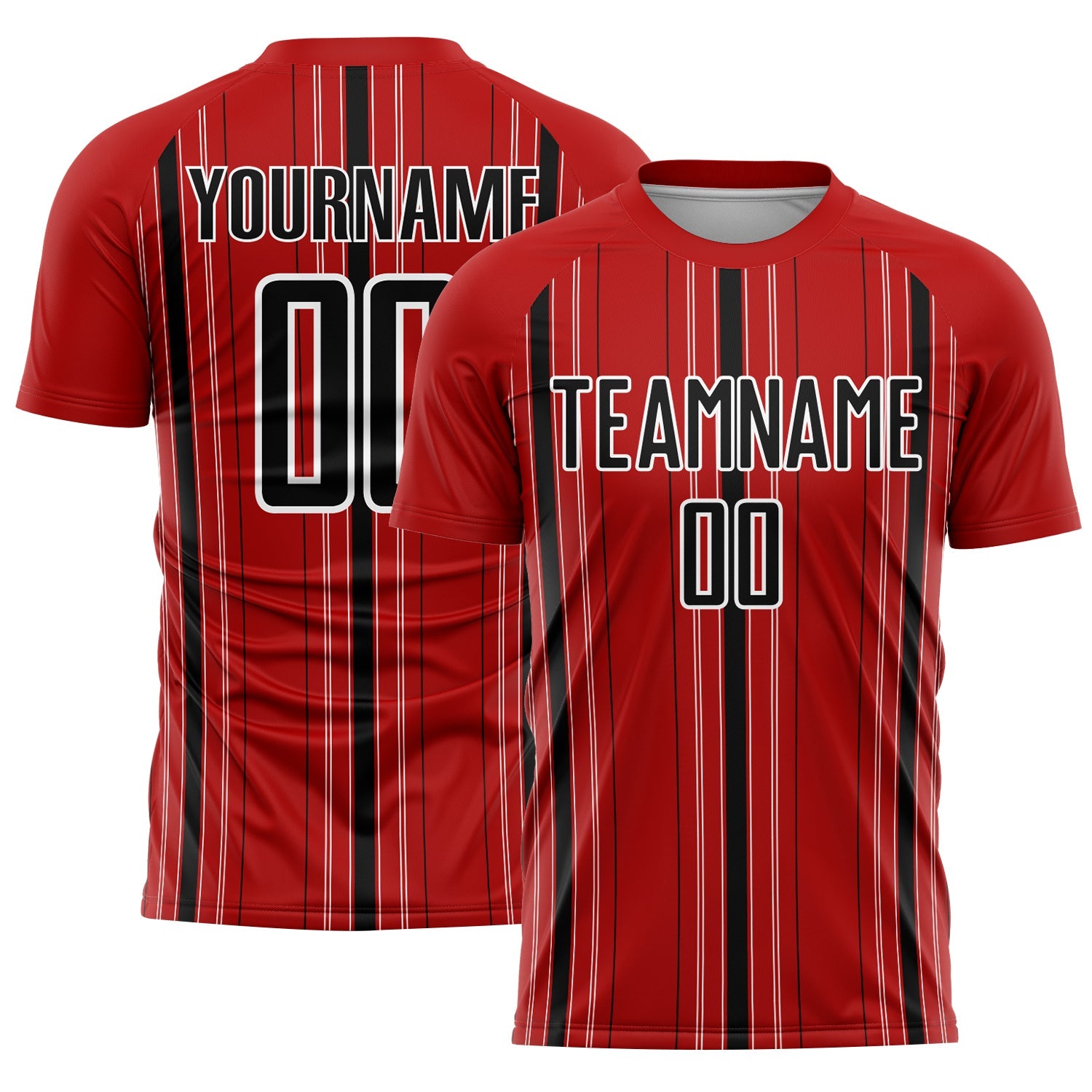 Custom Red Black-White Stripe Sublimation Soccer Uniform Jersey - Main View