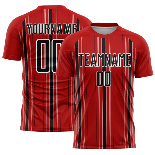 Custom Red Black-White Stripe Sublimation Soccer Uniform Jersey - Main View