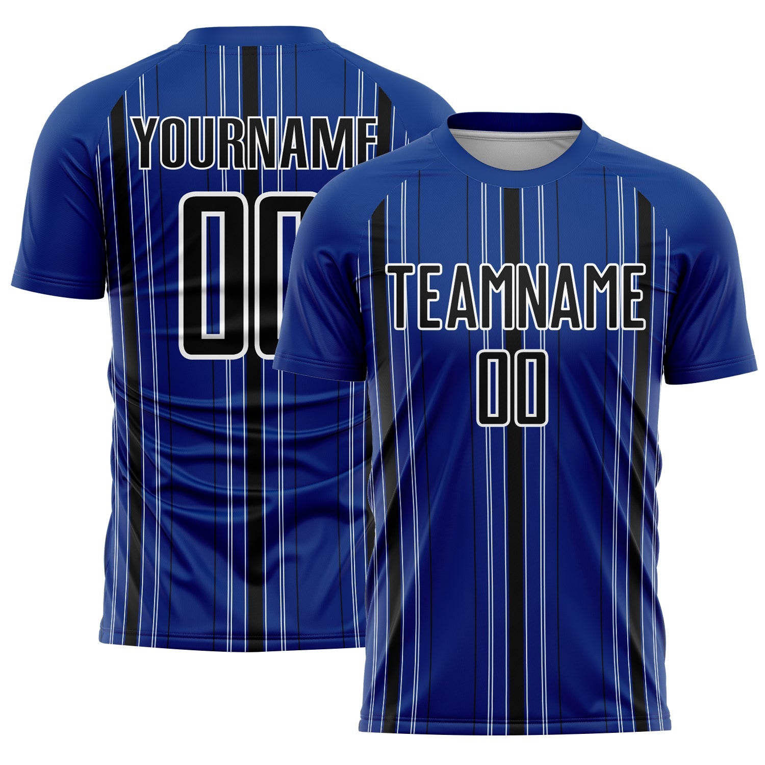 Custom Royal Black-White Stripe Sublimation Soccer Uniform Jersey - Main View