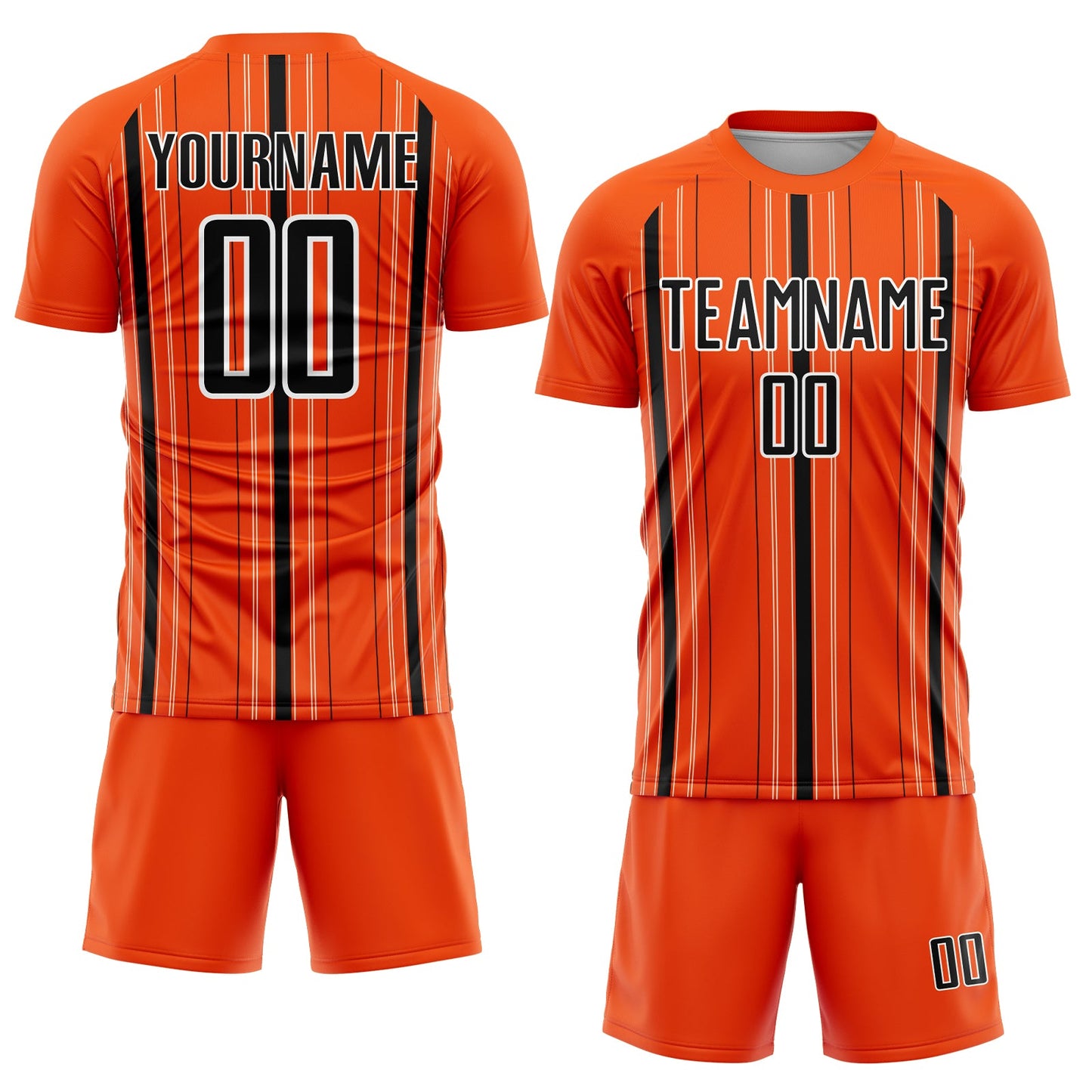 Custom Orange Black-White Stripe Sublimation Soccer Uniform Jersey view 2