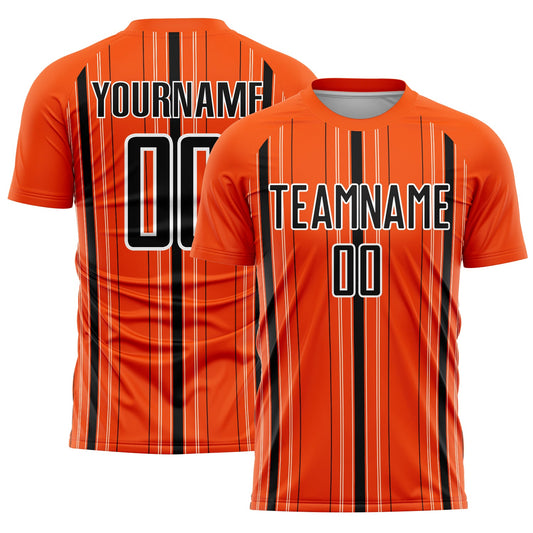 Custom Orange Black-White Stripe Sublimation Soccer Uniform Jersey - Main View